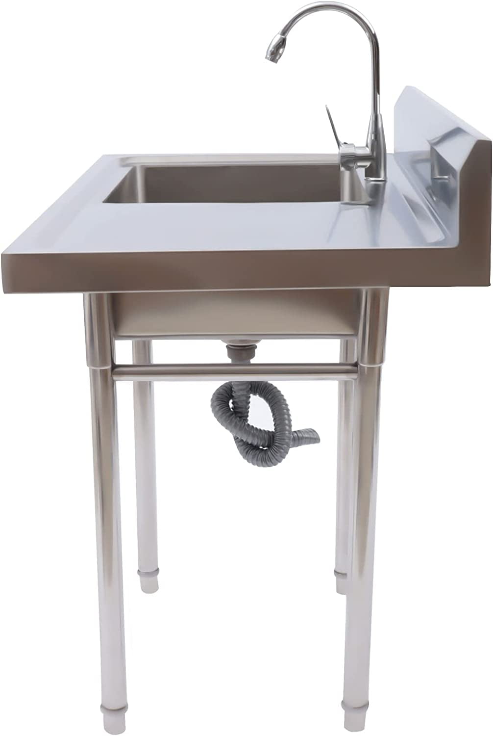 Miumaeov Stainless Steel Utility Sink with Backsplash,1 Compartment Workbench Sink Freestanding Commercial Kitchen Sink for Restaurant,Laundry Room,Garages