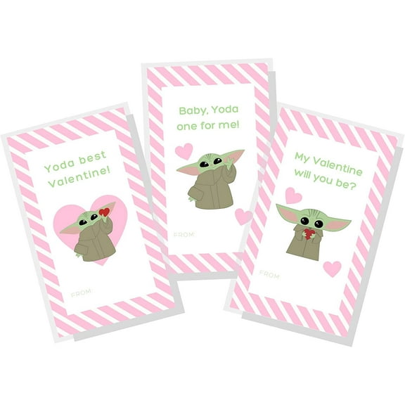 Valentine's Pack  30 Cards  Valentines Day Cards  Pink and White Stripes with Heart Design