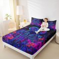 thumbnail image 3 of Castle Fairy Abstract Romantic Gothic Skeleton Queen Sheets 4 Pieces,Cosmic Neon Butterfly Rose Queen Sheet Sets,Blue Magenta,1 Fitted Sheet,1 Flat Sheet and 2 Pillowcases, 3 of 6