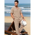 thumbnail image 2 of RICHCOIN Men 2 Piece Linen Outfit Beach Button Down Shirt Casual Loose Pant Sets, 2 of 7