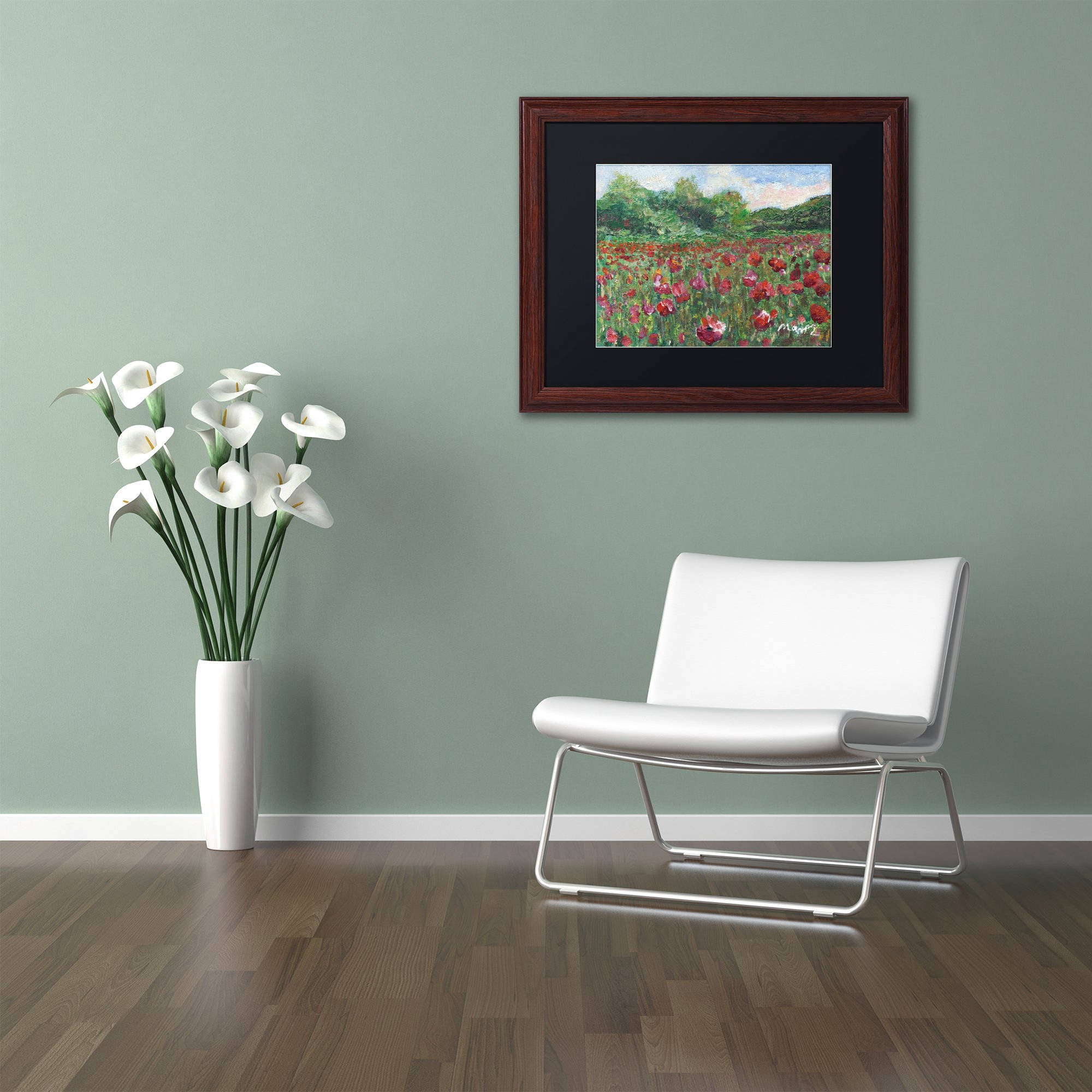 Trademark Fine Art "Poppy Field Wood" Canvas Art by Manor Shadian Black Matte, Wood Frame
