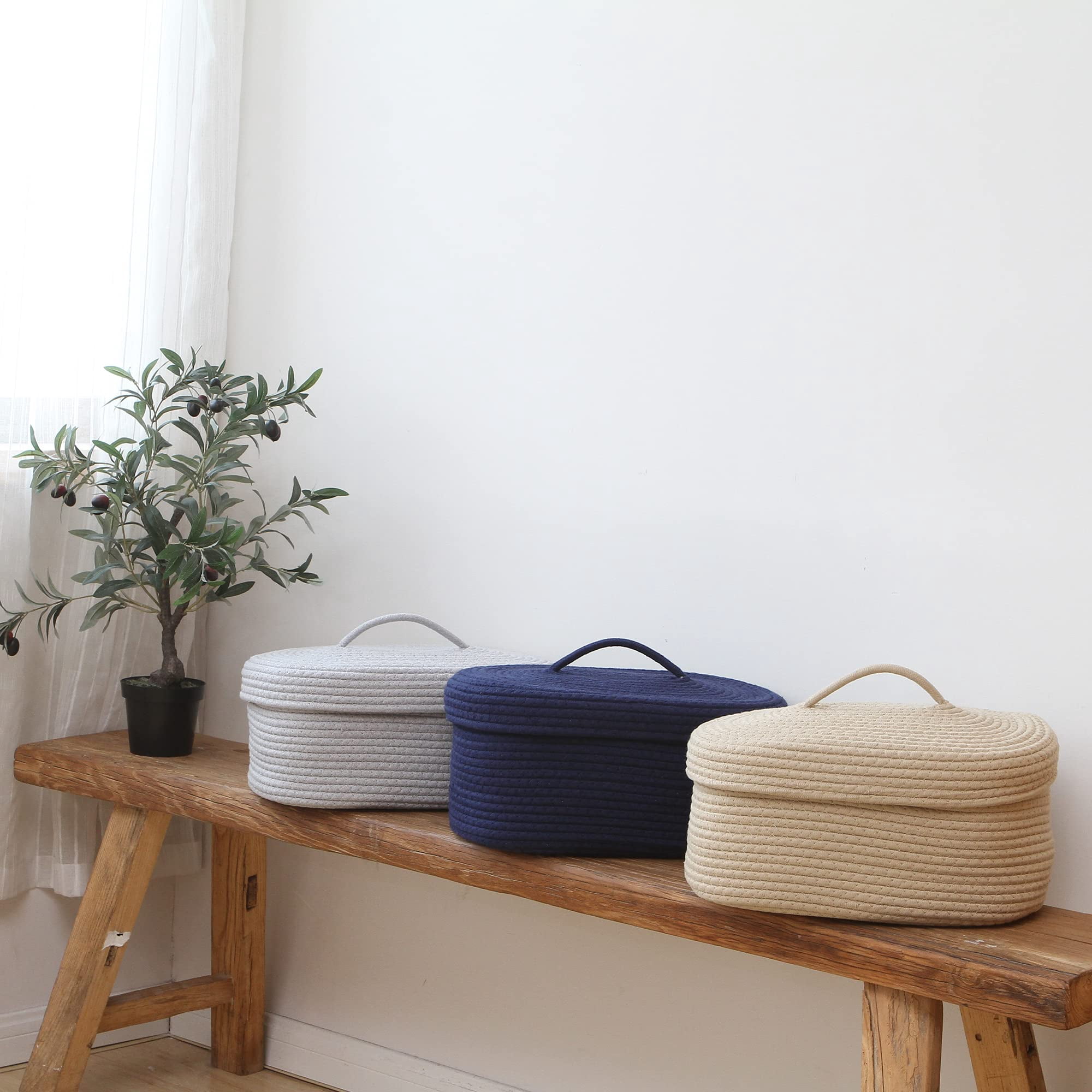 Sea Team Solid Print Collapsible Cotton Oval Storage Basket, Gray