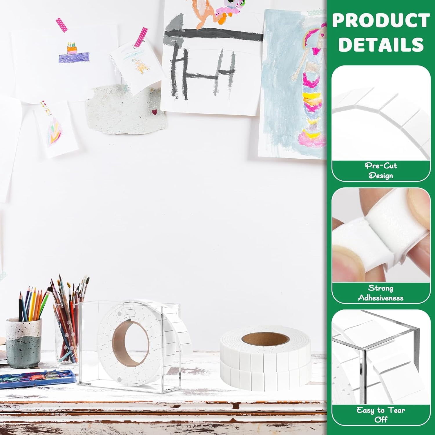 5 Roll Double Sided Foam Tape for Crafts 0.75 x 0.47 Inch Pre-Cut Foam Mounting Tape with 1 Acrylic Storage Box Square Foam Dots Double Sided Adhesive Fit Arts Sewing DIY (5 Roll White+Box)