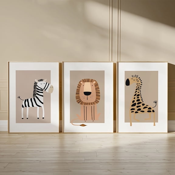 3pcs Frameless Boho Giraffe & Zebra Canvas Wall Art - Woodland Animal Print Posters, Modern Minimalist Home Decor for Living Room, Bedroom, Office - Durable High-Quality Canvas, Easy to Hang, Giraff