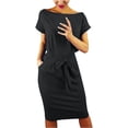 thumbnail image 2 of Spring Tops for Women Maxi Dresses for Women Women's Striped Elegant Short Sleeve Wear To Work Casual Pencil Dress with Belt, 2 of 6