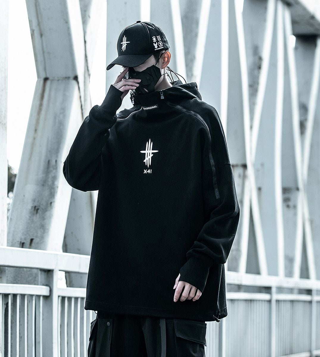 Niepce Inc Black Japanese Streetwear Men's Techwear Hoodie Niepce Inc Black Japanese Streetwear Men's Techwear Hoodie