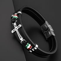 1PC Fashion Cross Bracelet Men's Adjustable Woven Leather Bracelet Festival Gift Party Jewelry,Black