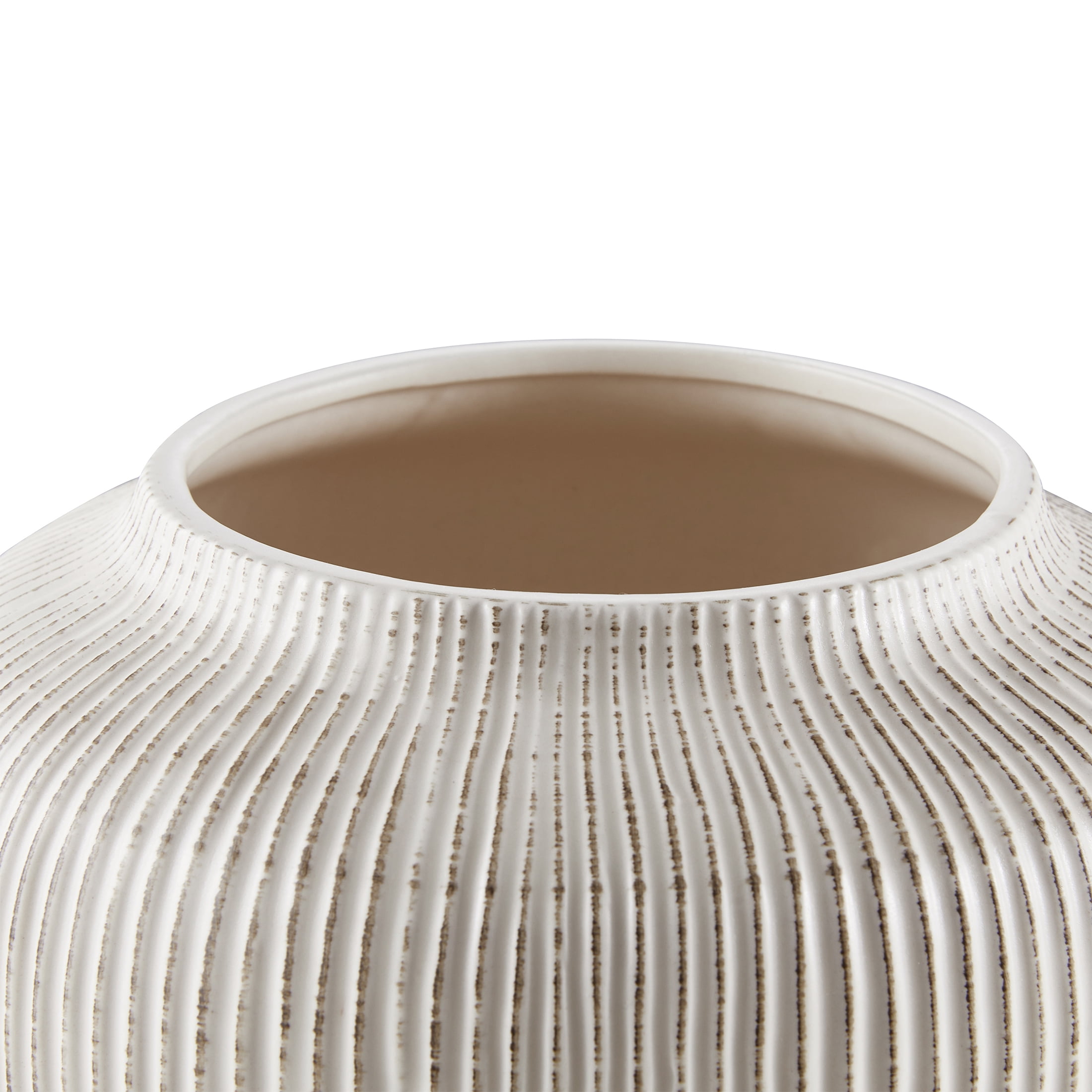 My Texas House 7" White Distressed Stripe Round Stoneware Vase