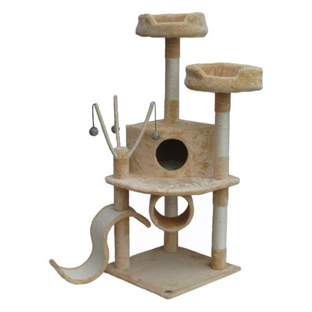 Go Pet Club Cat Tree Furniture 55 in. High - Pie Loft Beige