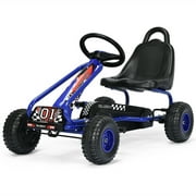 Gymax Kids Pedal Go Kart 4 Wheel Ride On Toys w/ Adjustable Seat & Handbrake Blue