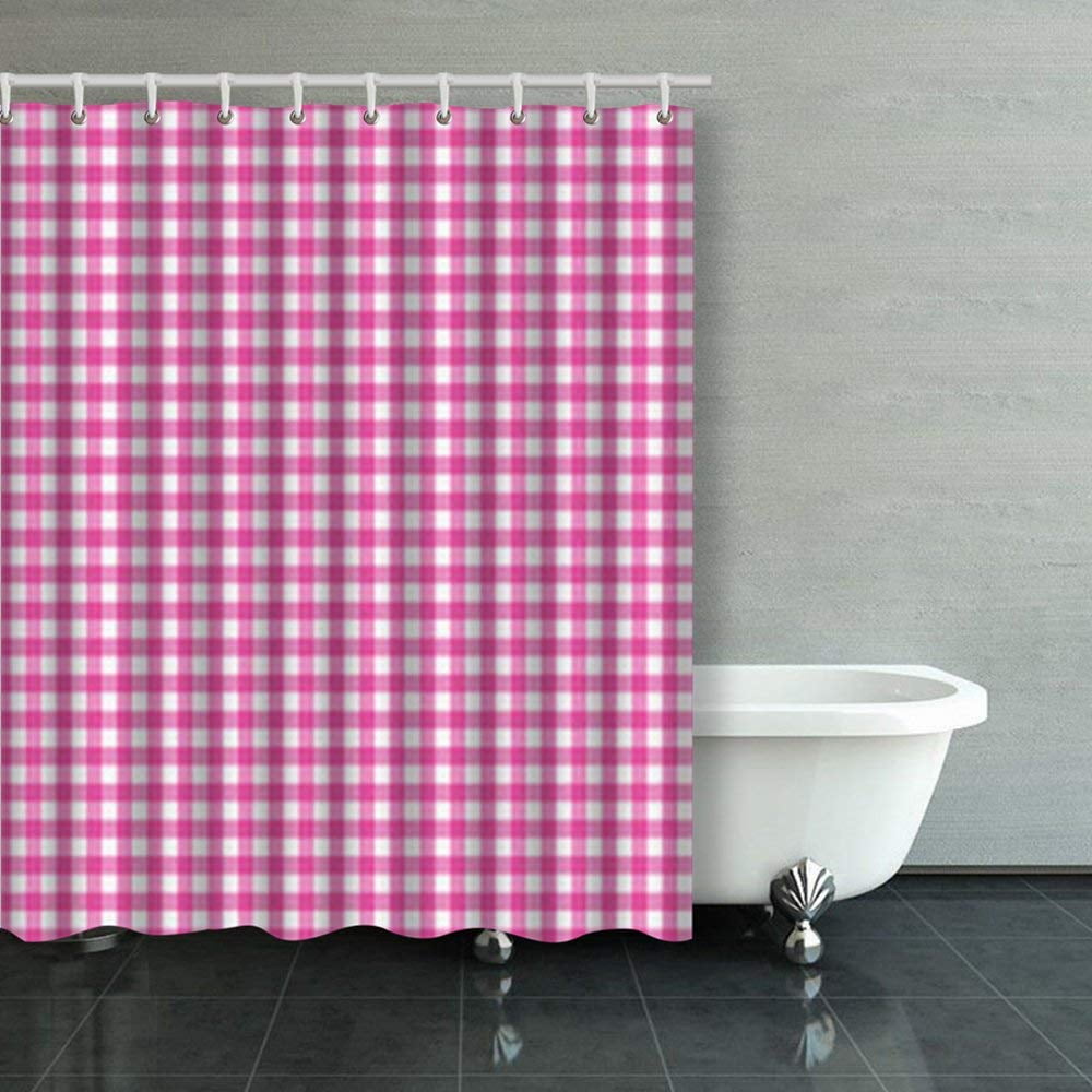 BPBOP Gingham Pattern Pink Shower Curtains Bathroom Curtain 60x72 Inch