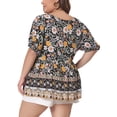 thumbnail image 4 of Women's Plus Boho Floral Print V Neck Short Sleeve Summer Blouses 1X Black, 4 of 6