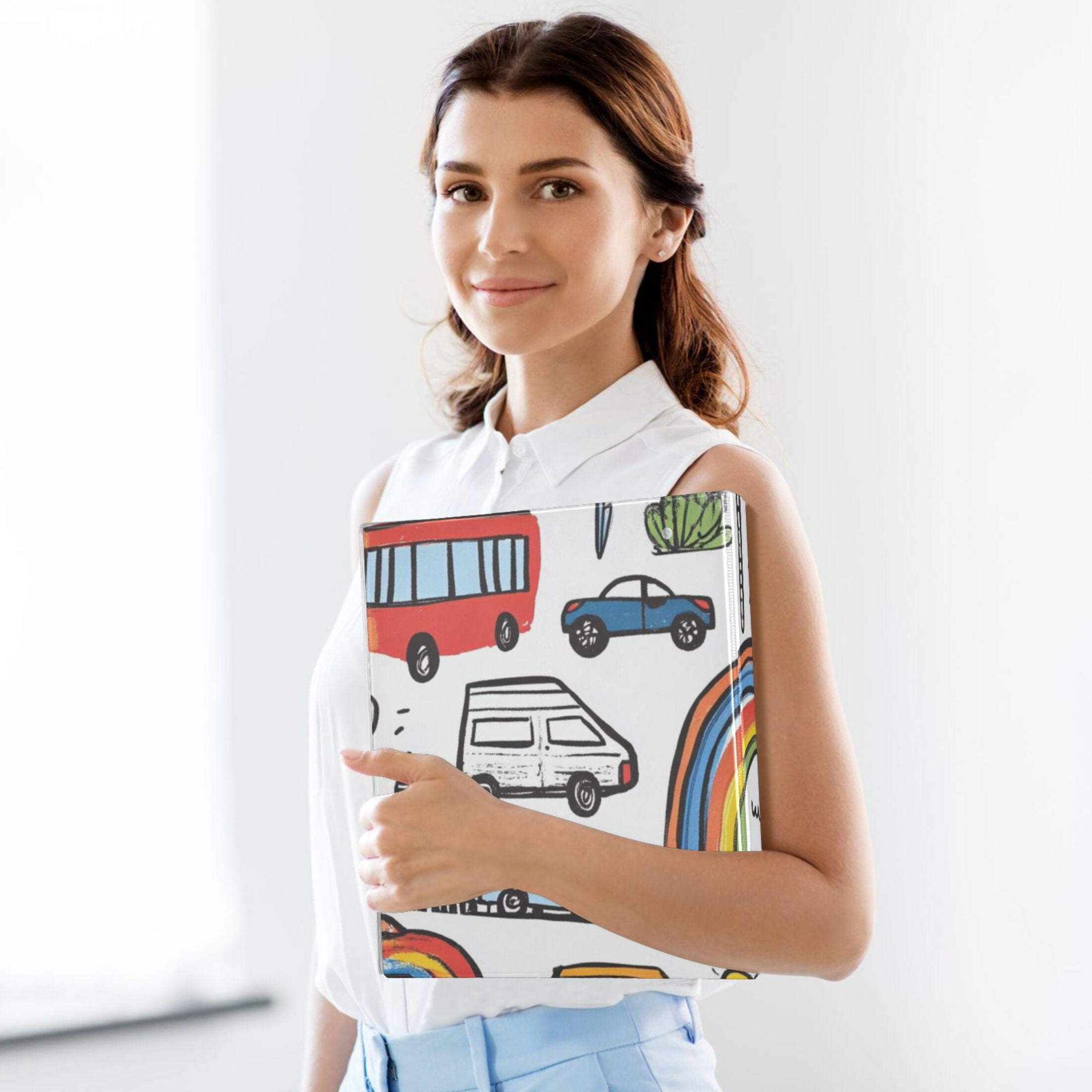 Cars Doodle Rainbows 3 Ring Binders 1.5 inch Hardcover File Folders with Interior Pockets A4 Size Organizer for School Office Hospital