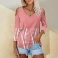 thumbnail image 5 of Pink Women's Long Sleeve T-shirt, 3/4 Length Sleeve Womens Tops 2025 Spring Neck Casual Print Tunic T Shirts Three Quarter Length Womens Tops,Women's Long sleeve T-shirt XL, 5 of 7