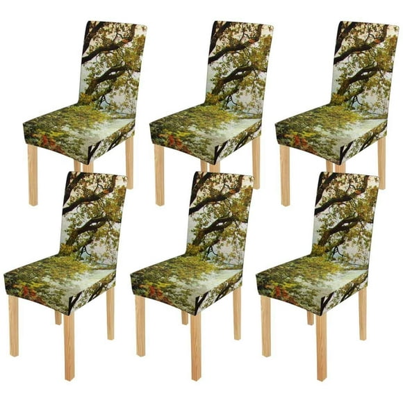 POGLIP Fall Autumn Artwork Stretch Chair Cover Protector Seat Slipcover for Dining Room Hotel Wedding Party Set of 6