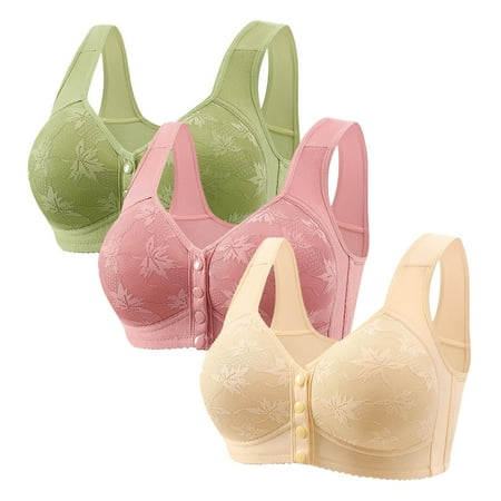 Hessimy Women s Plus Size Full Coverage Front Closure Posture Back Unpadded Wireless Double Support Minimizer Bra(Z7-GN4 42)