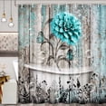 thumbnail image 5 of Rustic Teal Flower Shower Curtain for Bathroom, Farmhouse Dahlia Floral Butterfly on Country Old Wooden Plank Bathtubs Curtains, Retro Turquoise Blue Grey Restroom Decor Accessories with Hooks,72X72in, 5 of 5