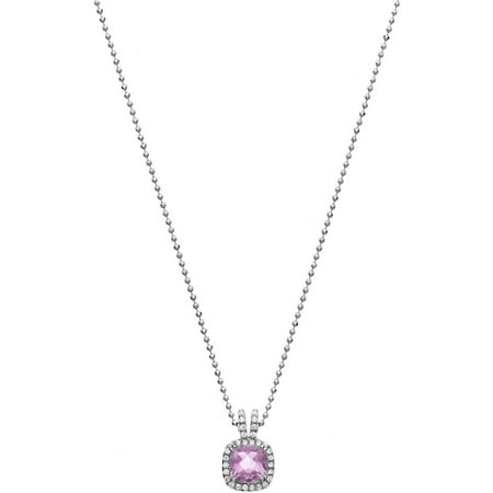 5th & Main Platinum-Plated Sterling Silver Petite-Cut Amethyst Pave CZ Pendant Necklace