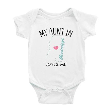 

My Aunt In Mississippi Loves Me Baby Short Sleeve Romper Bodysuits 12-18 Months