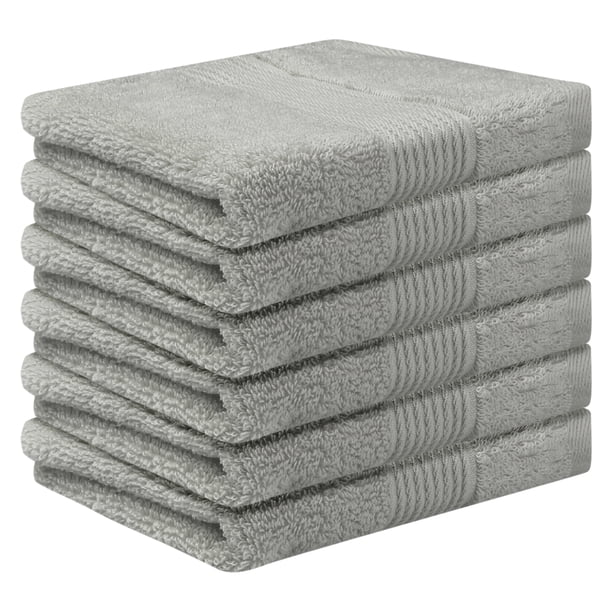 Toallas de cara de algodón a rayas REGALWOVEN, toallas absorbentes y ligeras para ba?o, hotel, spa 13' x 13' gris paquete de 6