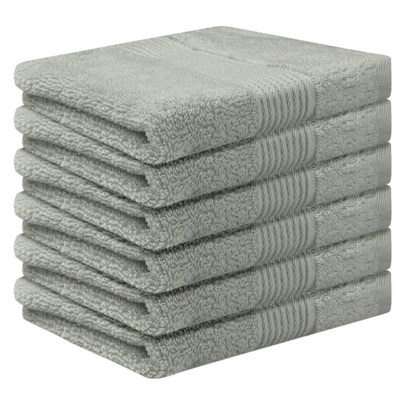Toallas de cara de algodón a rayas REGALWOVEN, toallas absorbentes y ligeras para ba?o, hotel, spa 13' x 13' gris paquete de 6