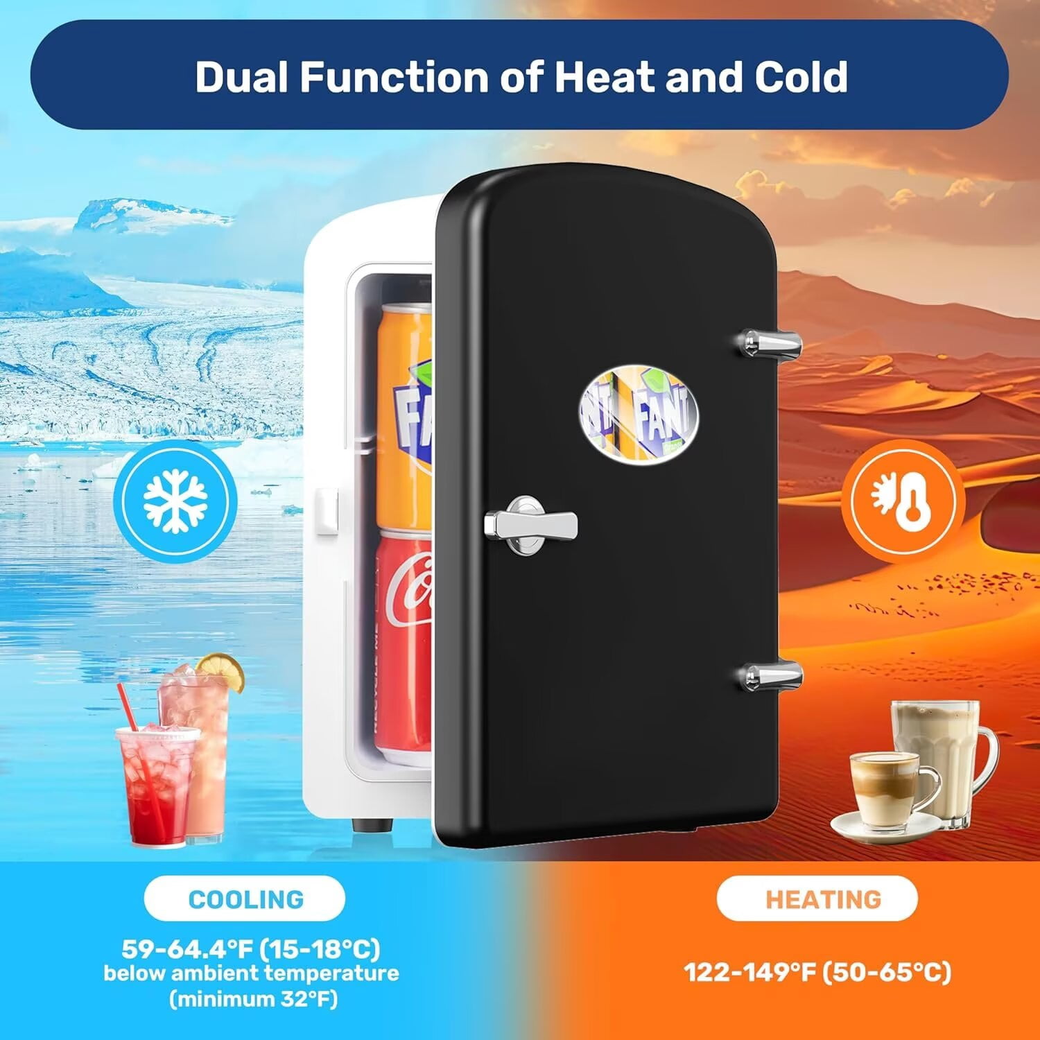 YSSOA Mini Fridge, 9 Can Portable Cooler and Warmer Personal Refrigerator for Skin Care, Cosmetics, Beverage, Food, Great for Home, Car, Dorm, 6L with Widow, Black