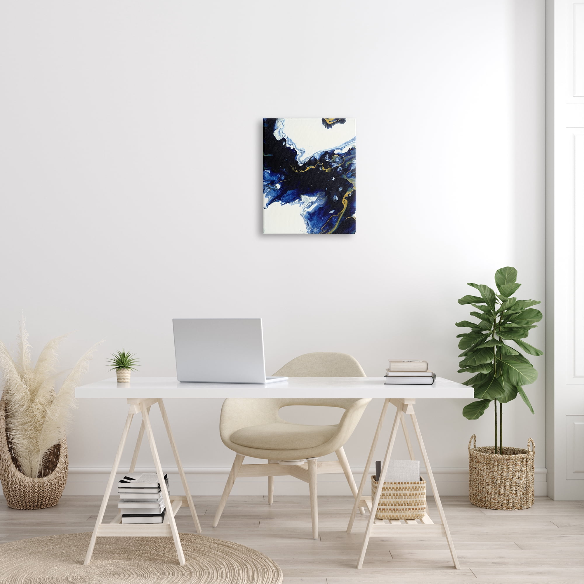 Stupell Industries Blue Waters Moving Through White Abstraction Modern Design Abstract Painting Gallery Wrapped Canvas Print Wall Art, 16 x 20