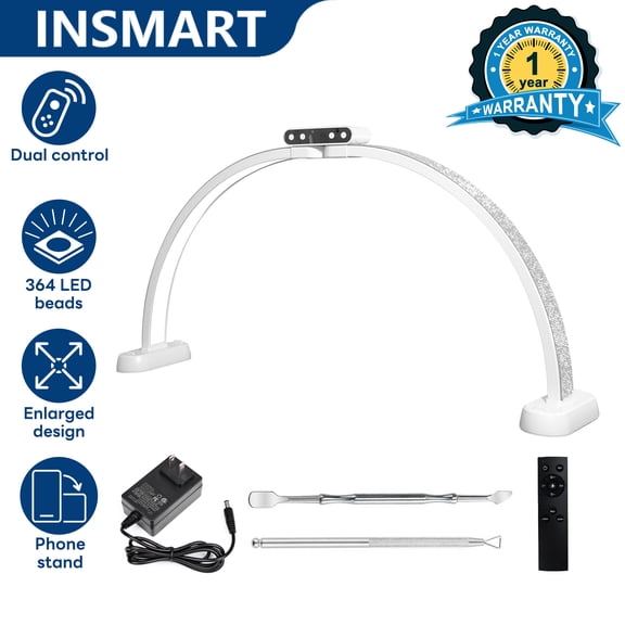 INSMART Half Moon Light for Nail Desk, LED Desk Lamp with Stable Base, Remote Control, 10 Brightness & 3 Color Modes for Nail Art, Eyelash, Tattoo