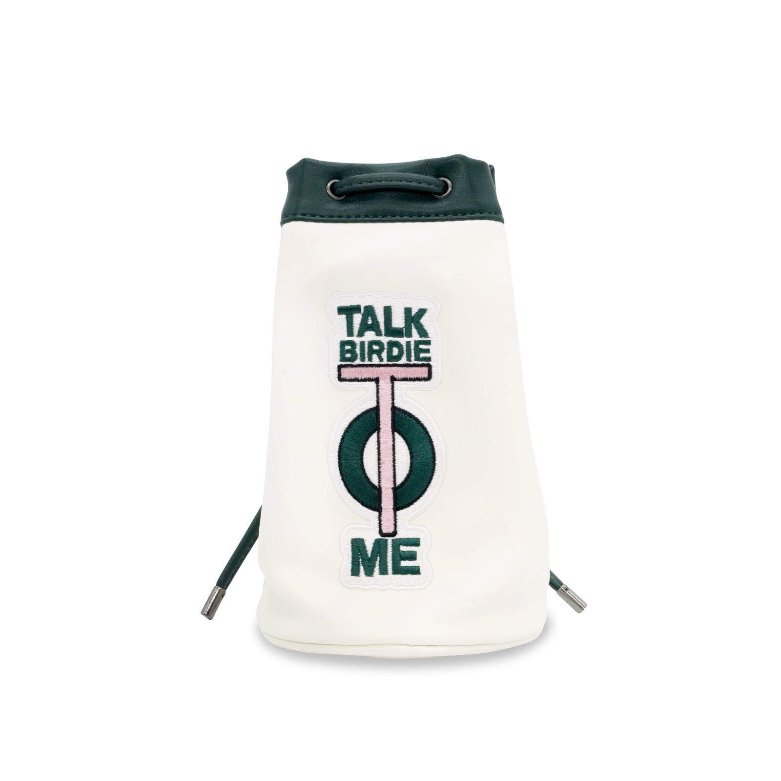 PINKTEE Golf Valuables Pouch Ball Sack with Drawstrings Leather Bucket Waist Design Golf Tee Pouch Golf Bag (TALK BIRDIE TO ME)