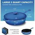 thumbnail image 3 of Enameled Cast Iron Skillet Deep Sauté Pan with Lid, 12 Inch, Duke Blue, Superior Heat Retention, 3 of 7