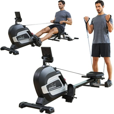 Pooboo Row Machine Adjustable 14 level Magnetic Resistance Rowing Machine Indoor Silent Fitness Equipment Rower with Transport Wheels & LCD Monitor for Home Gym Weight 350 lbs