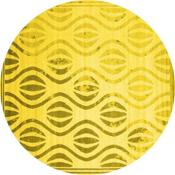 Ahgly Company Machine Washable Indoor Round Solid Yellow Modern Area Rugs, 7' Round