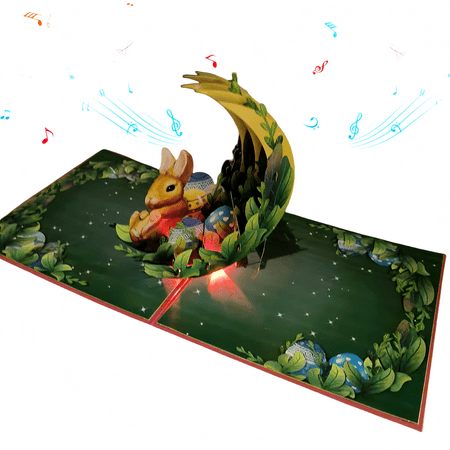 3D Pop-Up Easter Bunny Greeting Card With Light &Amp; Music, 6X8 Inch Luminous Easter Card For Kids &Amp; Adults, Unique Bunny-Themed Holiday Gift