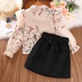thumbnail image 3 of Yidarton 2022 girls spring and autumn new floral print shirt black skirt half skirt suit children's clothing Korean version of the shirt half skirt Beige 10Y, 3 of 11