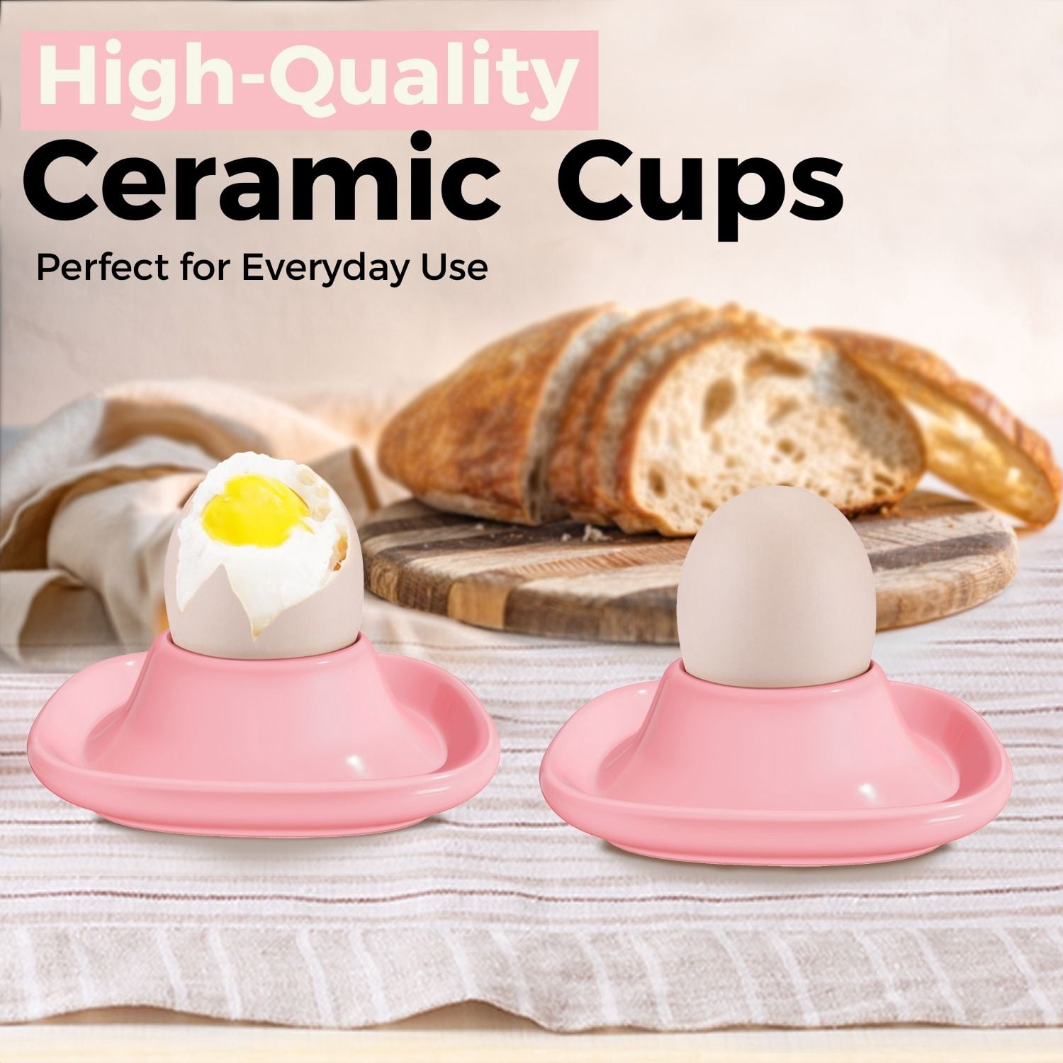 Ceramic Egg Cups Set of 4 Pack, Porcelain Hard Soft Boiled Egg Holder Keeper Container w/ Base, Stackable Serving Dish Plate Stand Serveware for Countertop Display Kitchen (Pink)