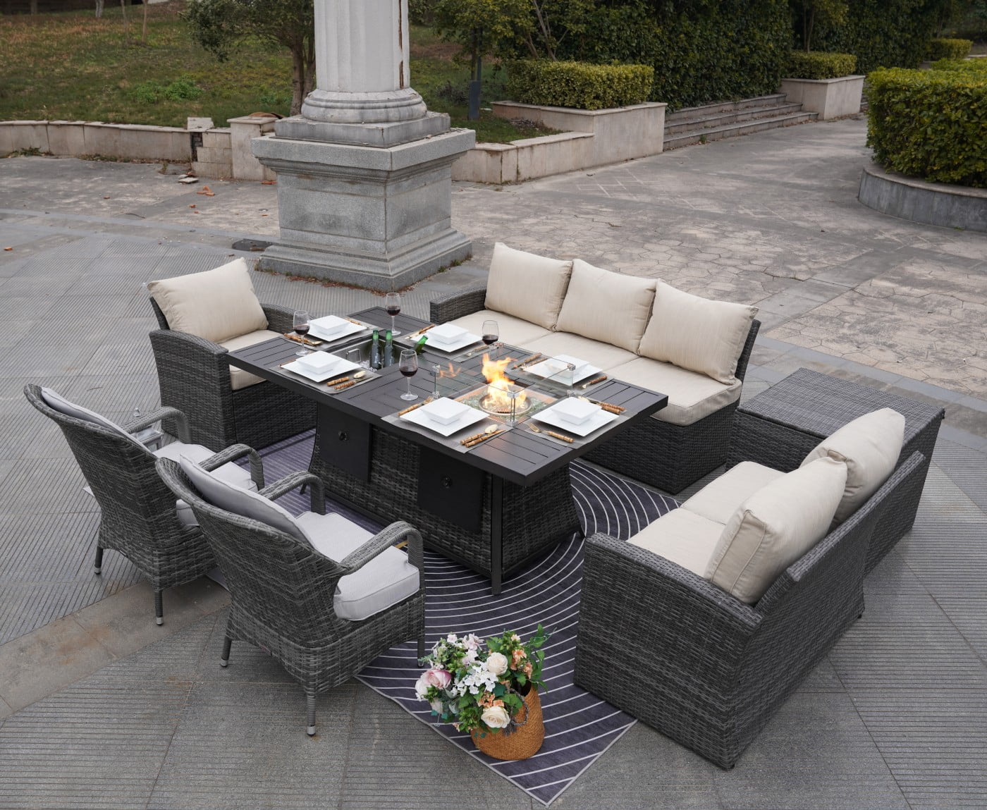 Special 7Piece Outdoor Furniture Patio Sofa Set with Ice and Firepit