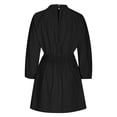 thumbnail image 4 of Hvot&aat Womens Summer Pleated Mini Dresses Lantern Sleeve Loose Solid V Neck Babydoll Tunic Dress Cute Beach Vacation Outfits, 4 of 7