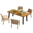 thumbnail image 2 of Christopher Knight Home 5-Piece Outdoor Dining Set, 69" Wood Rectangle Table with Wicker Chairs, Cream Cushions, 2 of 12