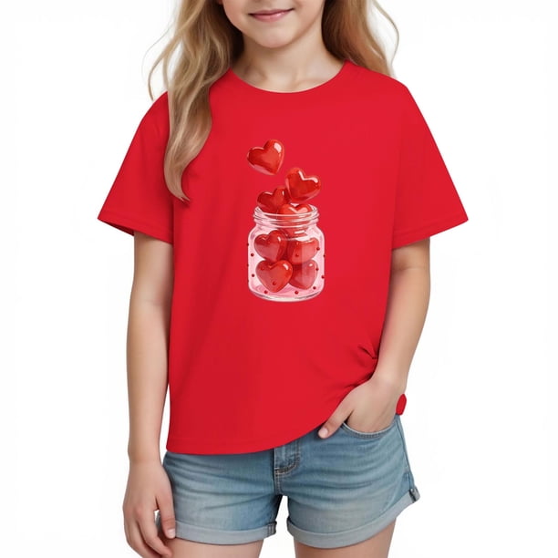 Blusas y camisas de manga corta con cuello redondo para niños y niñas, camisetas gráficas de manga corta, blusas con estampados bonitos para la temporada escolar.