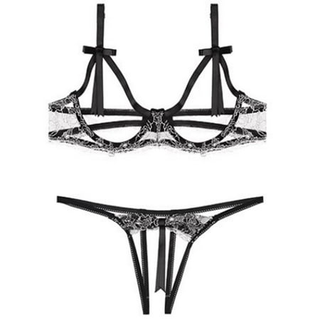 Sexy Lace Bra Set See-through Hollow Bra Open Crotch Underpants Erotic