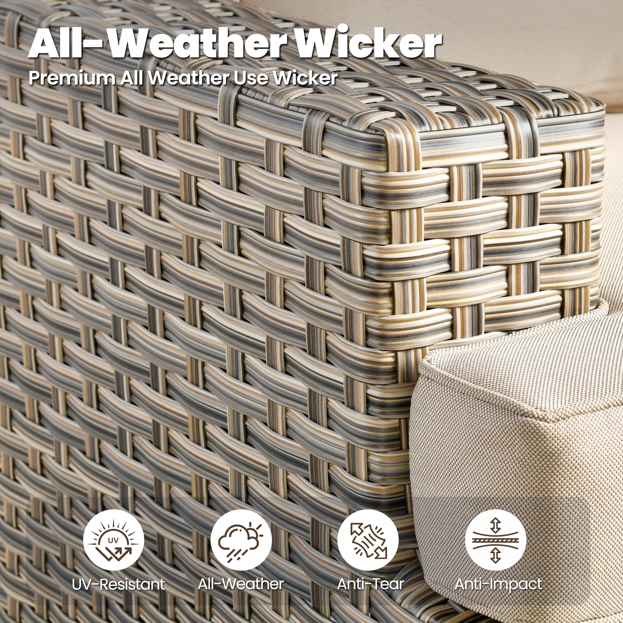 Toject 9 Pieces Patio Furniture Set Outside Furniture Wicker Patio Conversation Set with Swivel Chairs, Outdoor Furniture for Garden, Beige