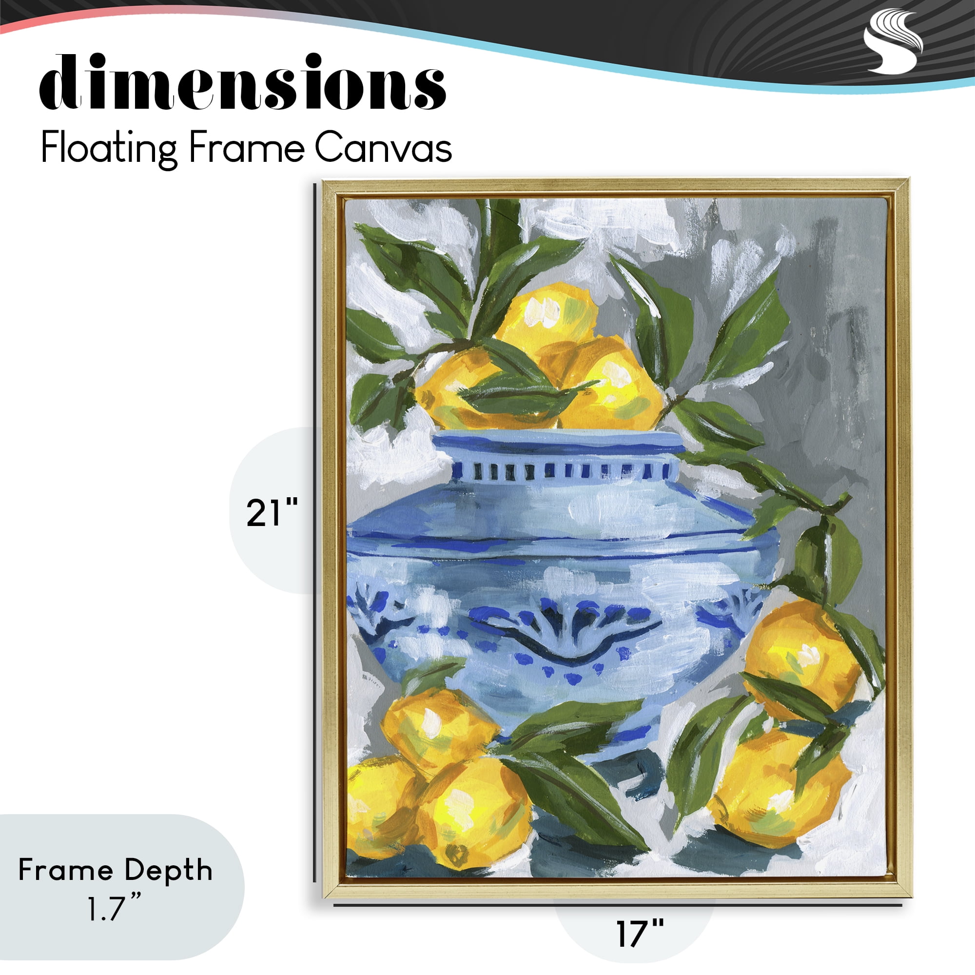 Stupell Industries Indigo & Lemon Vase Gold Framed Floater Canvas Wall Art, design by Melissa Wang