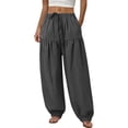 thumbnail image 2 of DPTALR Women's Fashion Solid Color Cinched Ankle Drawstring Full Length Pants with Pockets,Dark Gray,Size S, 2 of 6