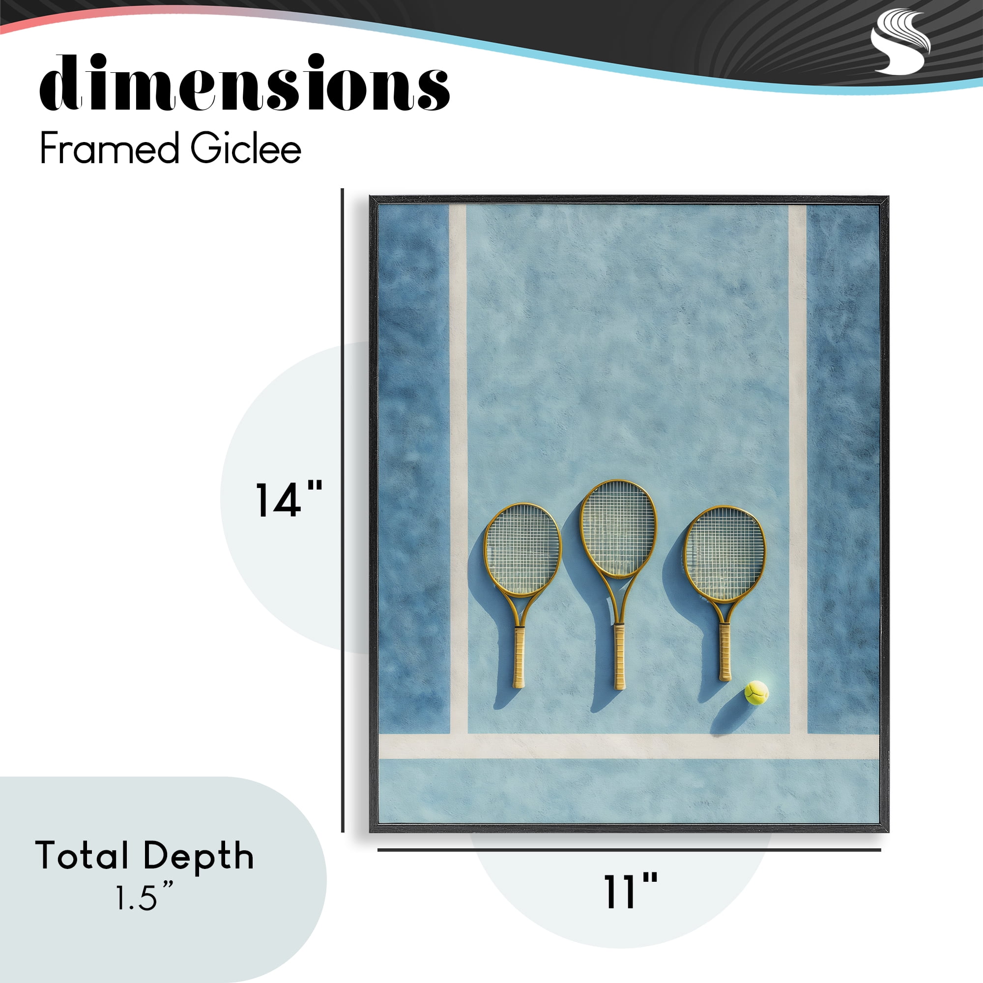 Tennis Racket Trio Black Framed Giclee Art, design by Franklyn Gregory