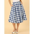 thumbnail image 5 of Allegra K Women's Elastic Waist Plaid Checks Midi Length Skater A-Line Skirt, 5 of 6