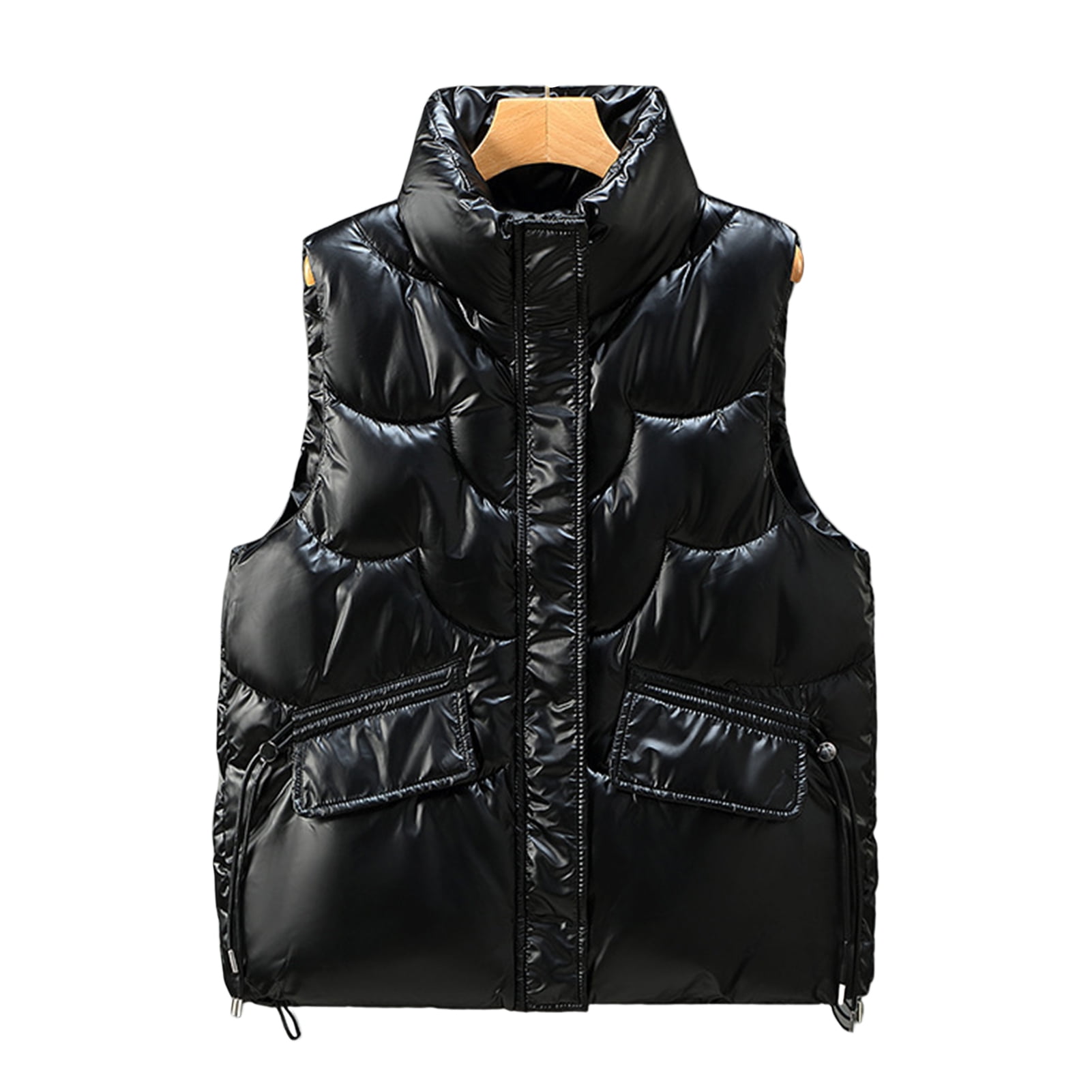 PERZOE Cotton Vest Women Cotton Vest Stand Collar Padded Flap Pocket Thick  Sleeveless Keep Warm Soft Smooth Surface Lady Winter Vest Female Clothes