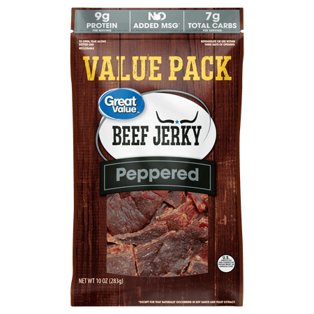 - Great Value Peppered Beef Jerky Value Pack, 10 Oz.