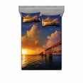 thumbnail image 2 of Ambesonne Nature Fitted Sheet & Pillow Sham Set, Romantic Scenery Ocean, Twinxl, Orange Blue, 2 of 3