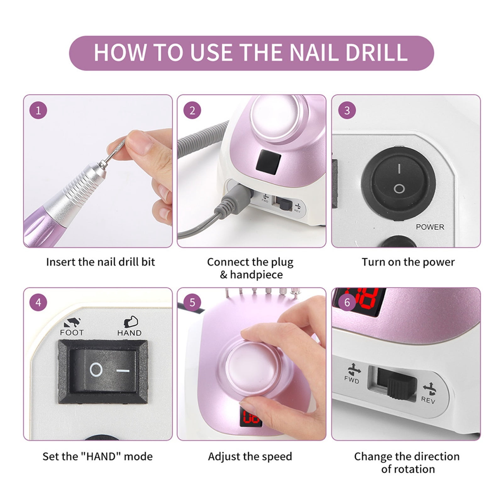 Nail Drill Machine, 35000RPM Pro Manicure Machine Manicure Pedicure Kit Electric File, Nail Art Tool