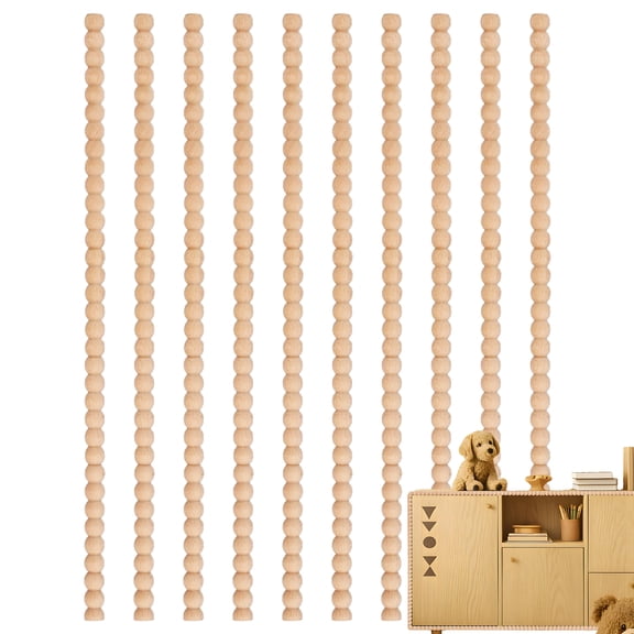 Wood Trim | 15.75 Inch Decorative Beaded Wood Trim Moulding | 10 Piece Unfinished Wooden Half Molding Beads for Window Door Cabinet Wall Shelf Furniture Decoration